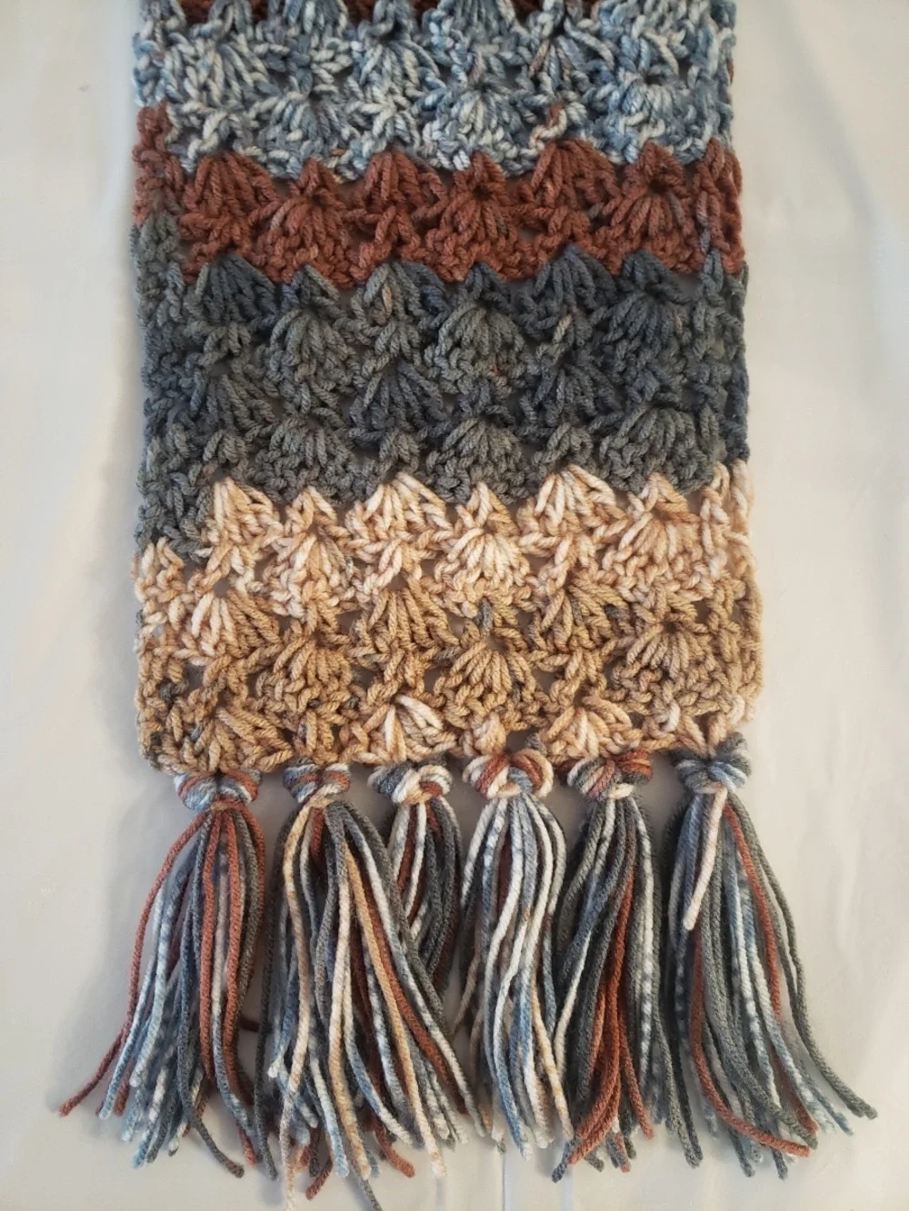 Handmade Multicolor Crochet Scarf - Neutral Tones 67”x7”